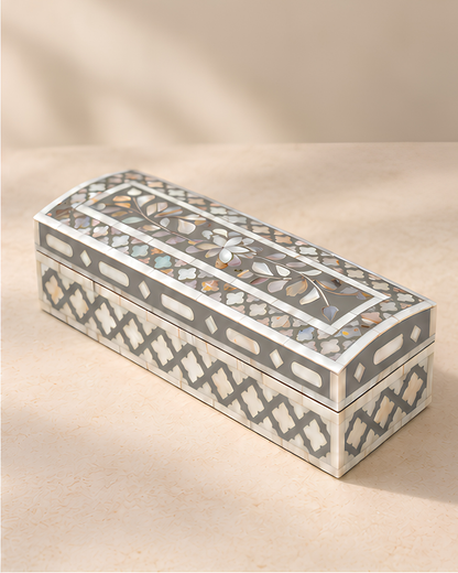 Silver Mist Mother of Pearl Inlay Jewelry & Keepsake Box