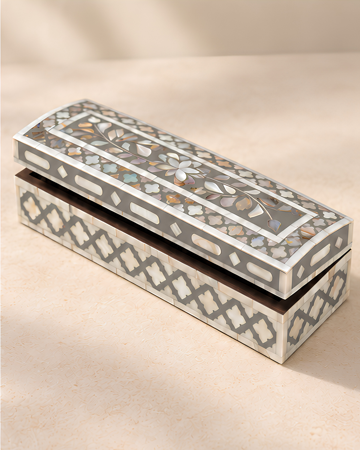 Silver Mist Mother of Pearl Inlay Jewelry & Keepsake Box
