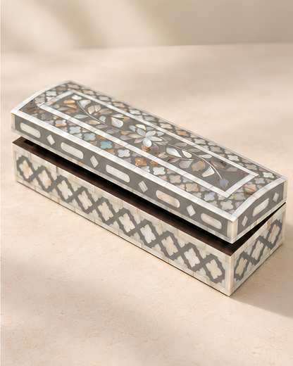 Silver Mist Mother of Pearl Inlay Jewelry & Keepsake Box