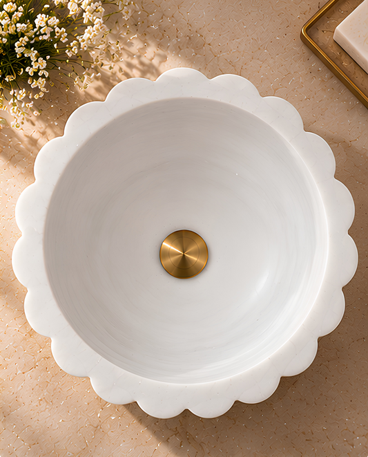 Cruller Marble Vessel Sink | Fluted Wash Basin | Sarasa Home