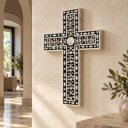 Mother of Pearl Floral Inlay Wall Cross