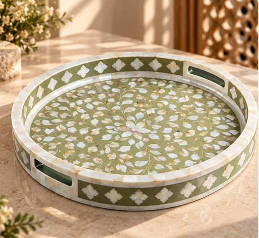 Ivory Beige mother of pearl inlay decorative tray