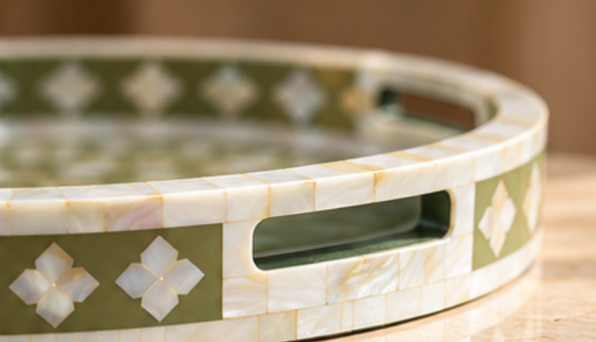 Ivory Beige mother of pearl inlay decorative tray