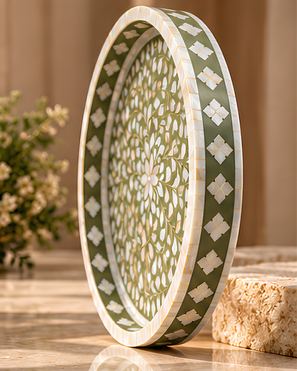 Ivory Beige mother of pearl inlay decorative tray
