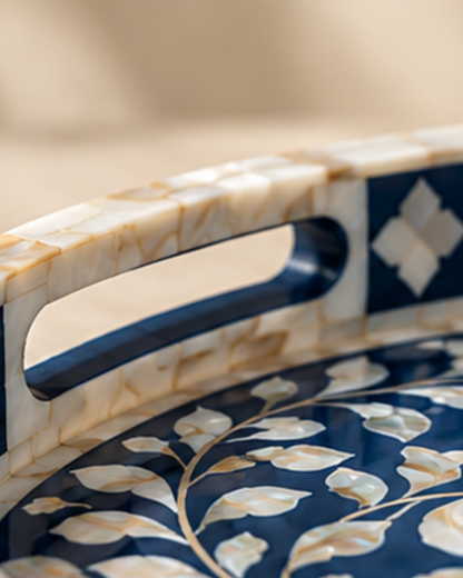 Royal Blue mother of pearl inlay decorative tray handcrafted luxury serving and accent tray