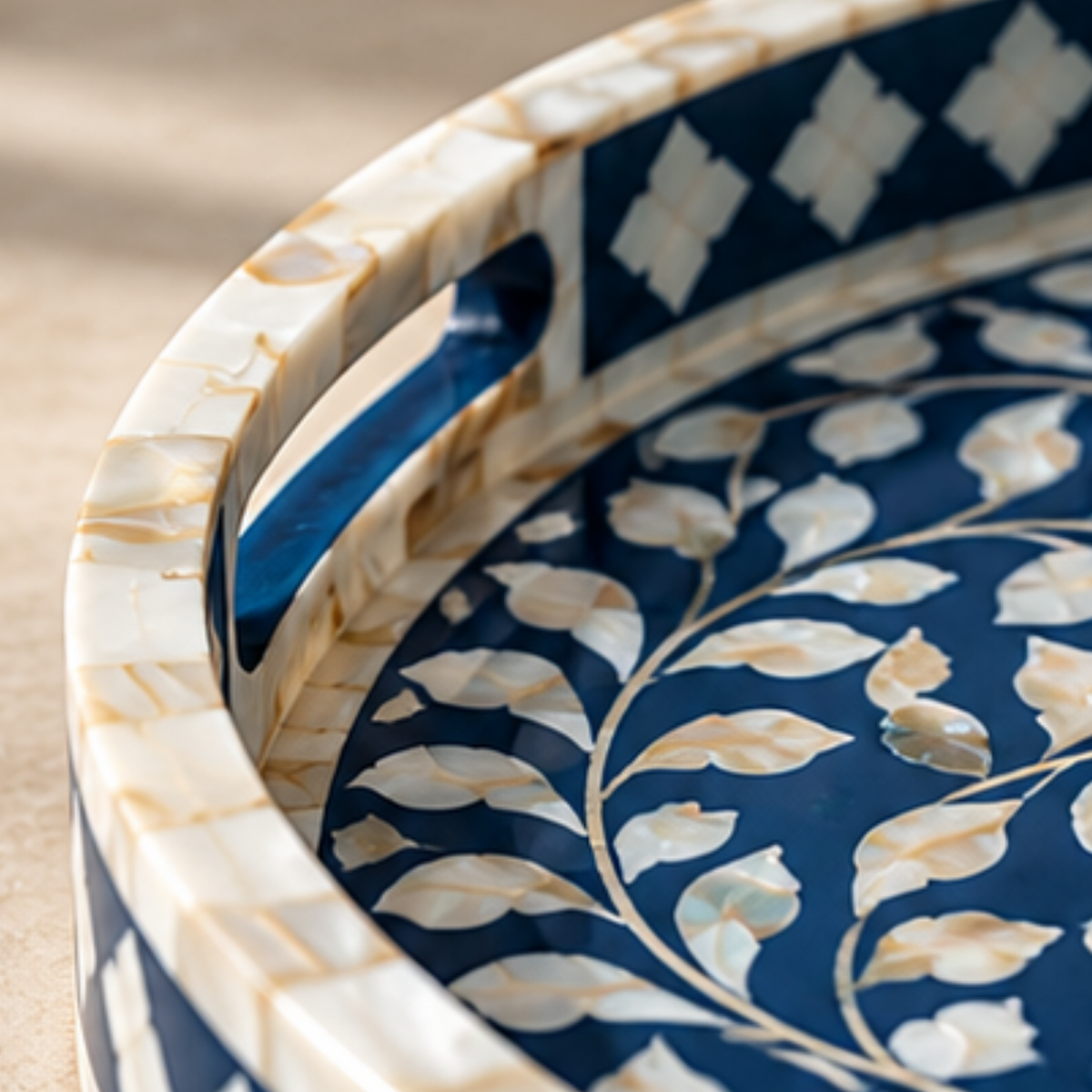 Royal Blue mother of pearl inlay decorative tray handcrafted luxury serving and accent tray