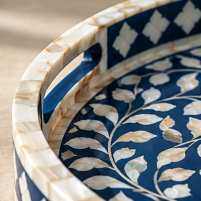Royal Blue mother of pearl inlay decorative tray handcrafted luxury serving and accent tray