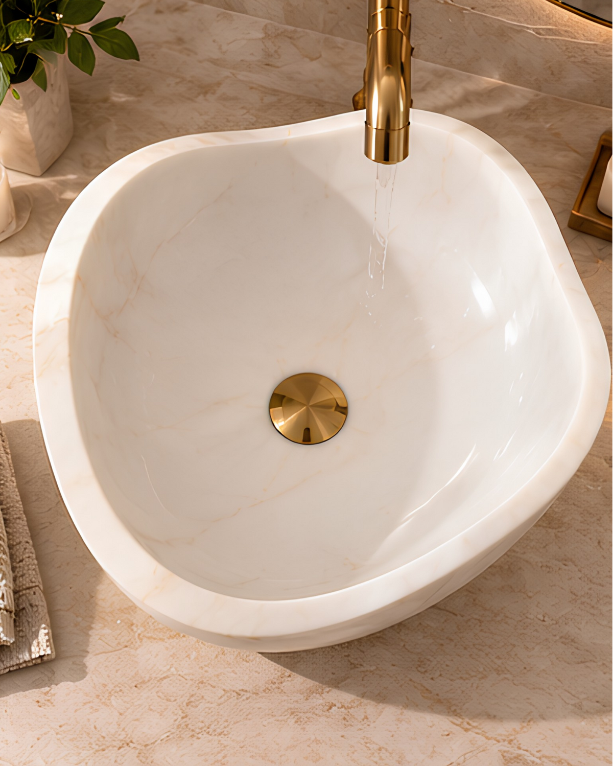 Coastal Waves marble vessel sink handcrafted natural stone countertop wash basin