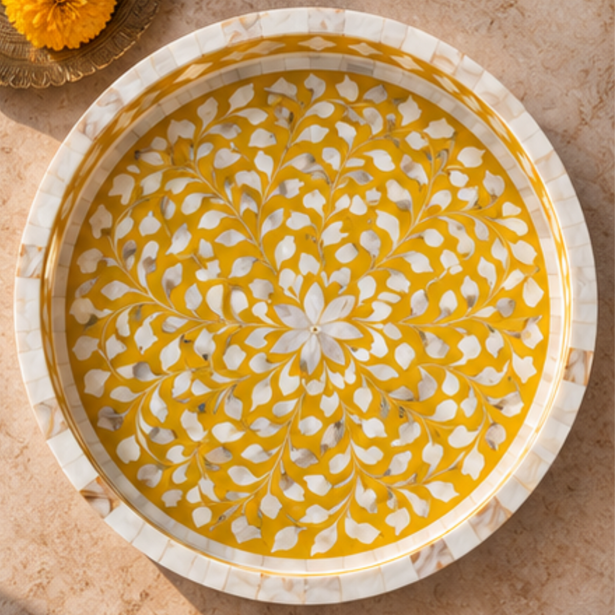 Golden Mustard mother of pearl inlay decorative tray