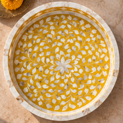 Golden Mustard mother of pearl inlay decorative tray