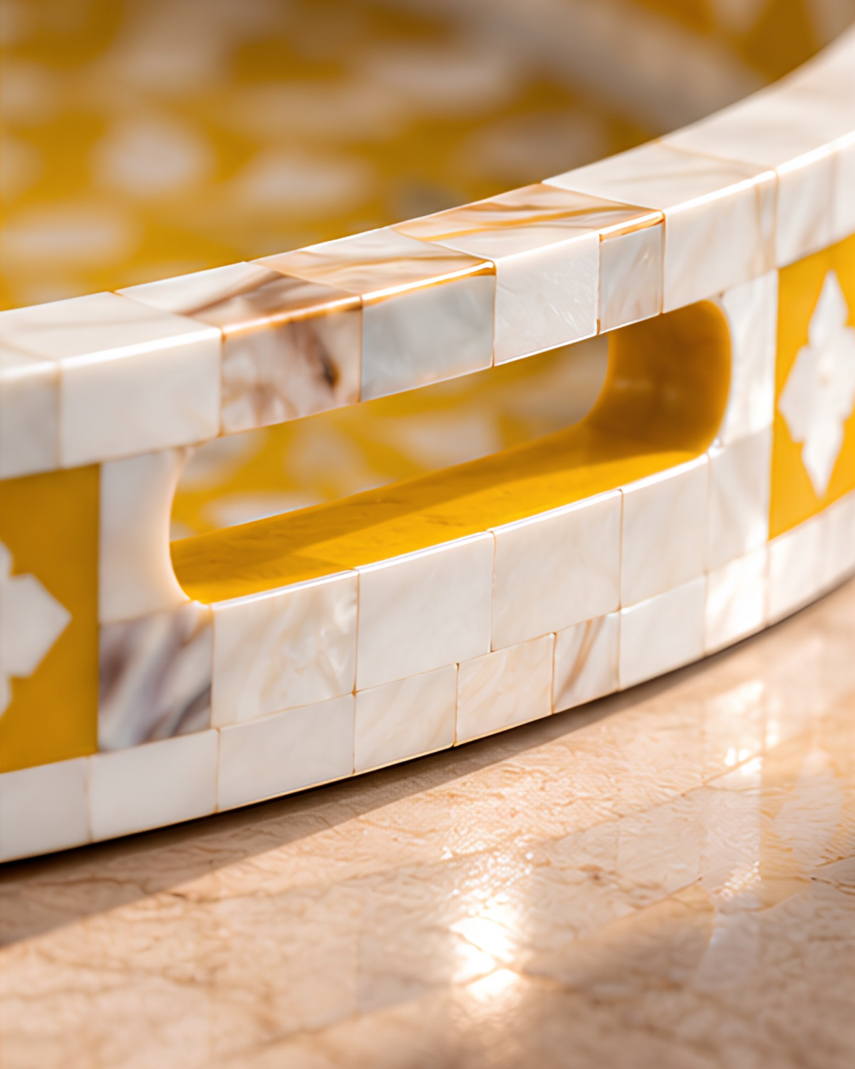Golden Mustard mother of pearl inlay decorative tray