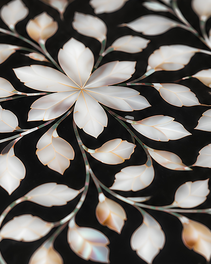 Midnight Black Mother of Pearl Inlay Round Serving Tray
