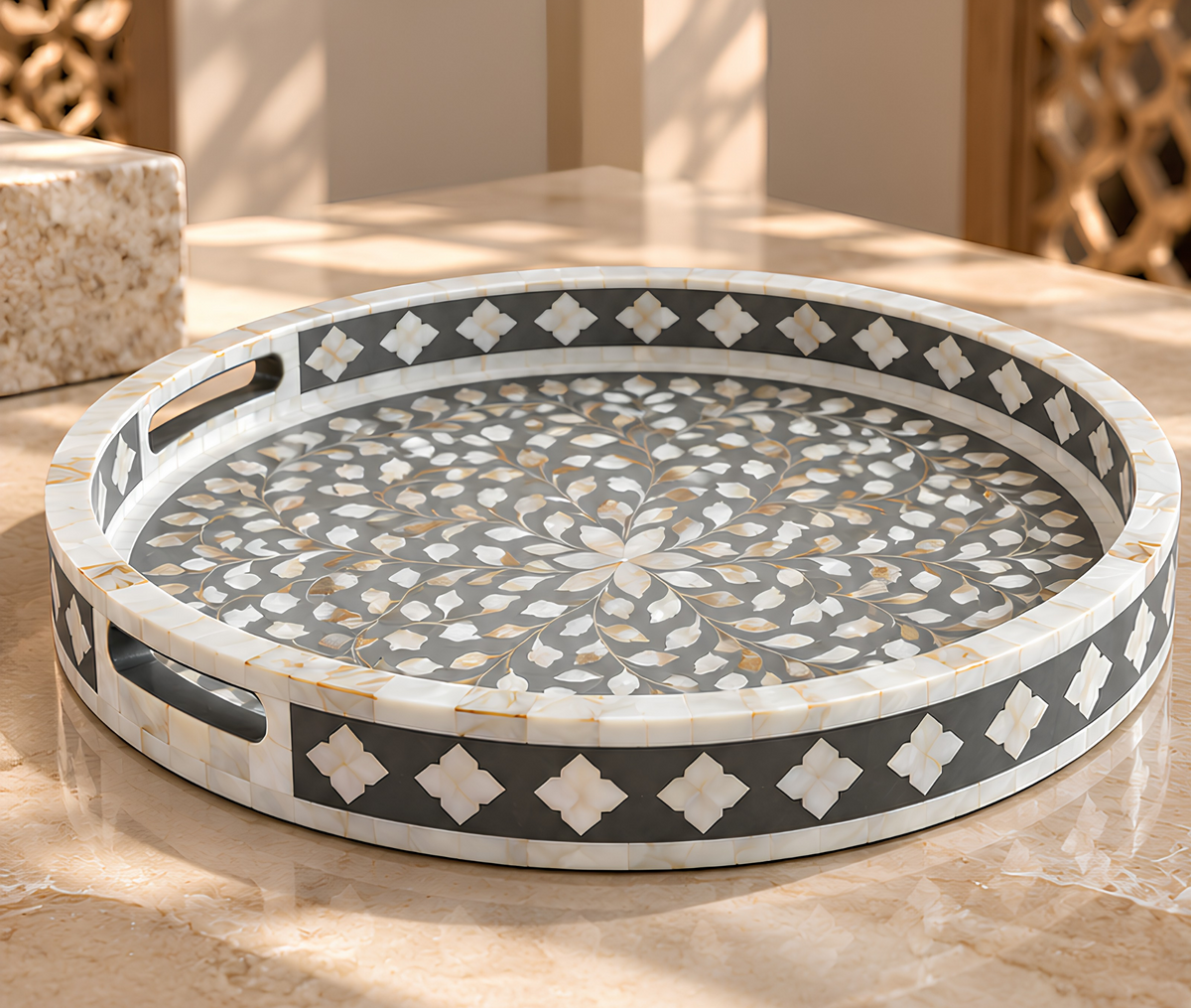 Slate Grey mother of pearl inlay decorative tray