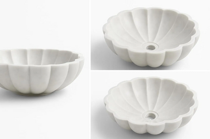 White Marble Petal Flower Vessel Sink