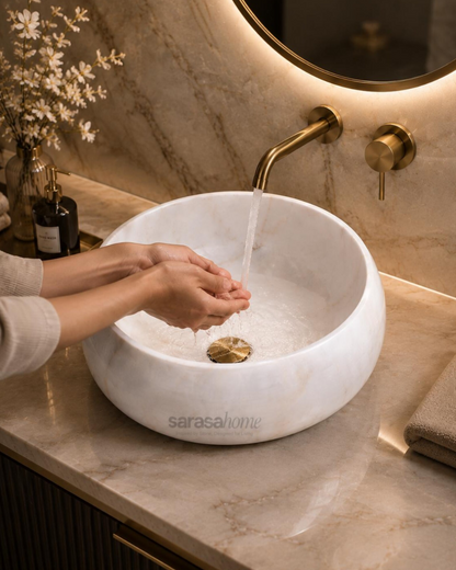 Hand-carved white marble countertop bathroom basin