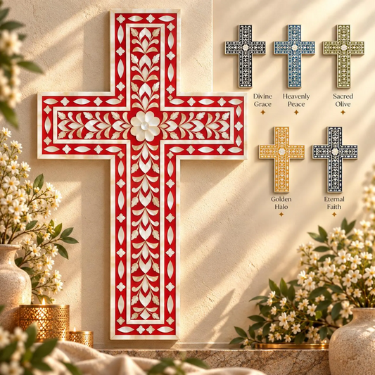Mother of Pearl Floral Inlay Wall Cross
