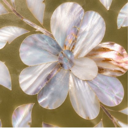 Olive mother of pearl inlay tissue box cover with handcrafted floral design decorative tissue holder