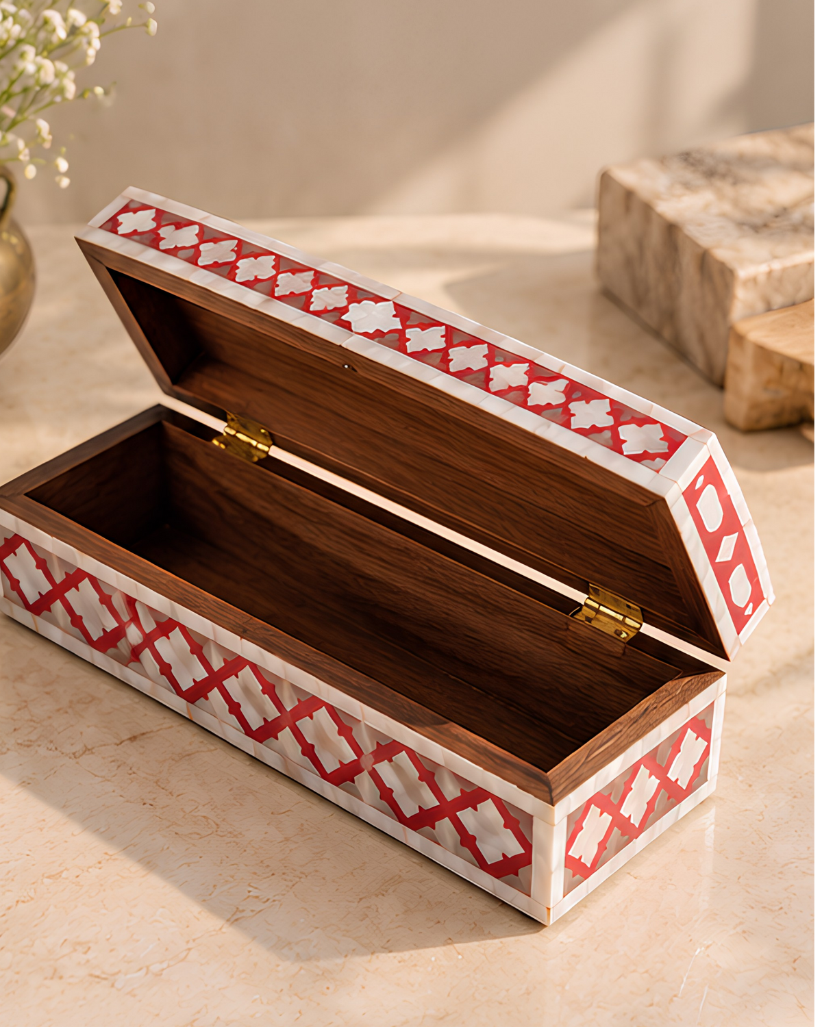 Ruby Red Mother of Pearl Inlay Box
