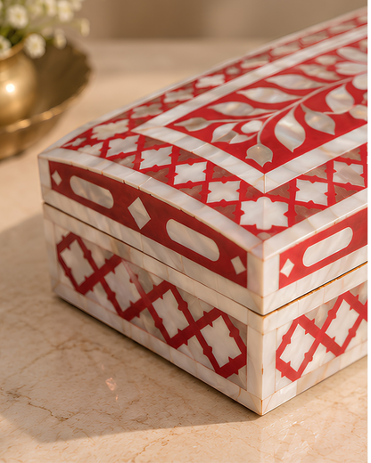 Ruby Red Mother of Pearl Inlay Box