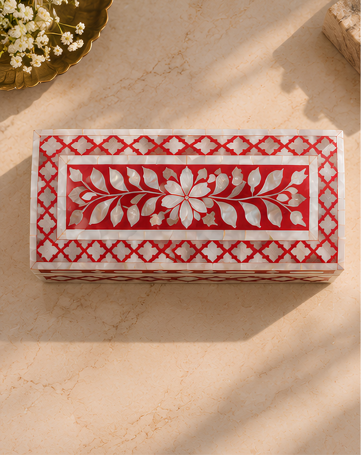 Ruby Red Mother of Pearl Inlay Box