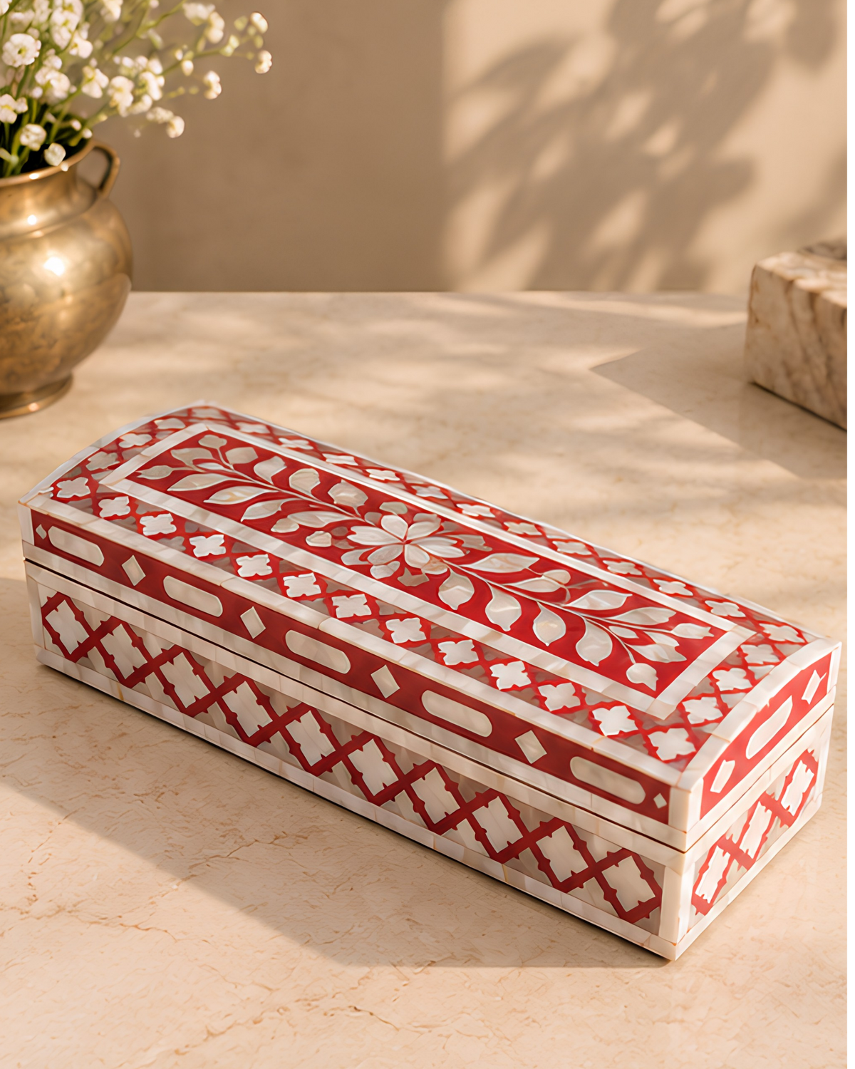 Ruby Red Mother of Pearl Inlay Box