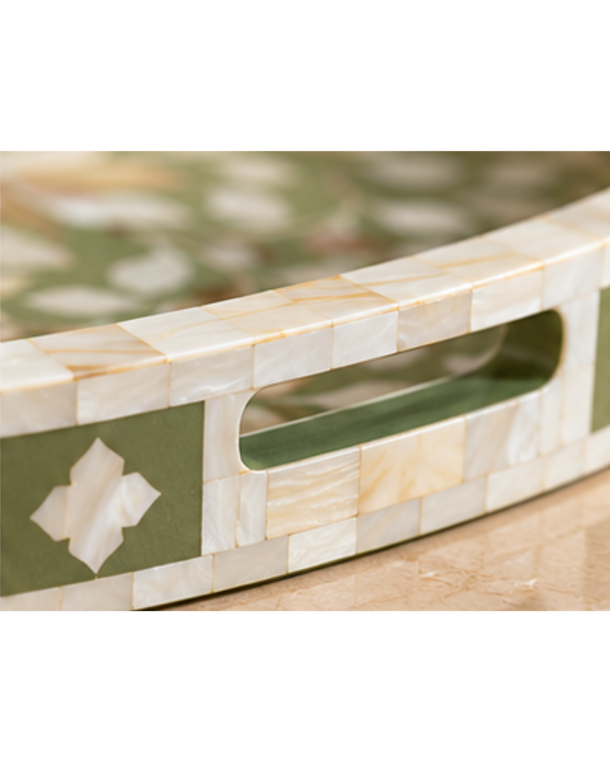 Olive Mother of Pearl Inlay Round Serving Tray