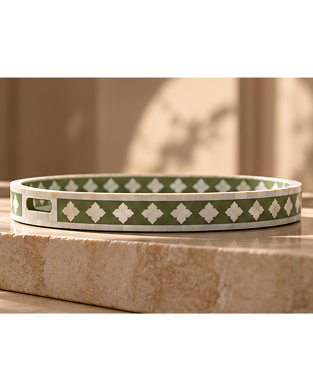 Olive Mother of Pearl Inlay Round Serving Tray