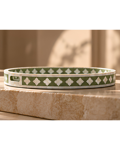 Olive Mother of Pearl Inlay Round Serving Tray