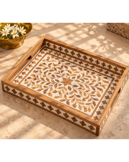 Wood Inlay Rectangular Serving Tray