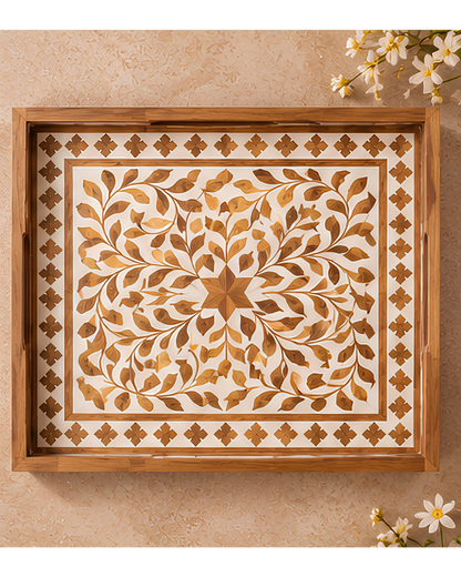 Wood Inlay Rectangular Serving Tray