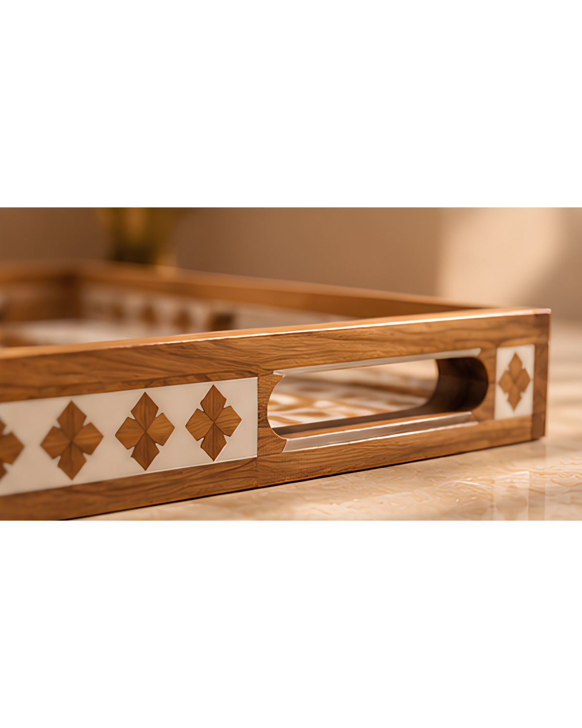 Wood Inlay Rectangular Serving Tray