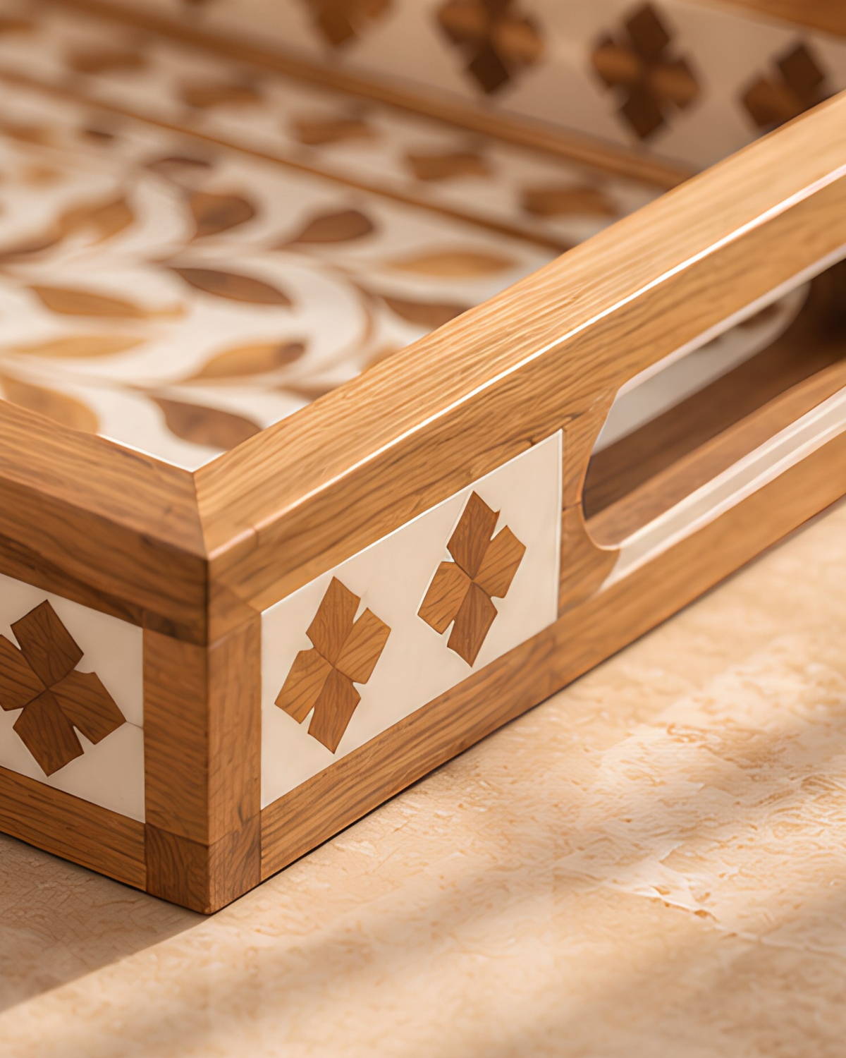 Wood Inlay Rectangular Serving Tray