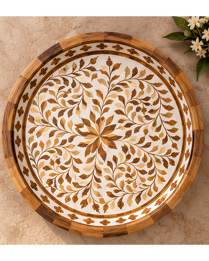 Wood Inlay Rectangular Serving Tray