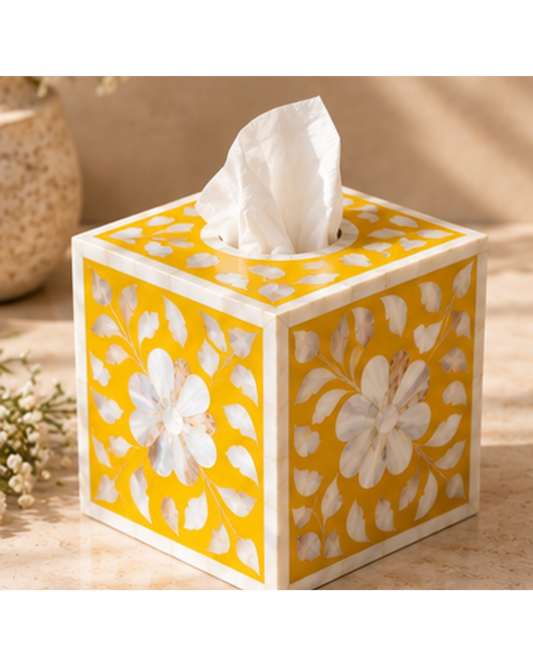 Saffron Gold Mother of Pearl Inlay Tissue Box Cover