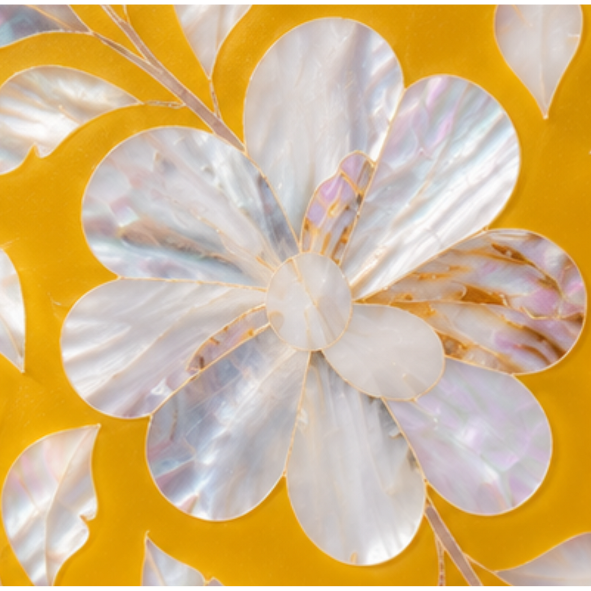 Saffron Gold mother of pearl inlay tissue box cover with handcrafted floral design decorative tissue holder