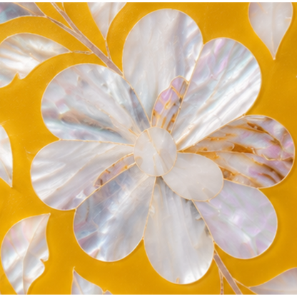 Saffron Gold mother of pearl inlay tissue box cover with handcrafted floral design decorative tissue holder