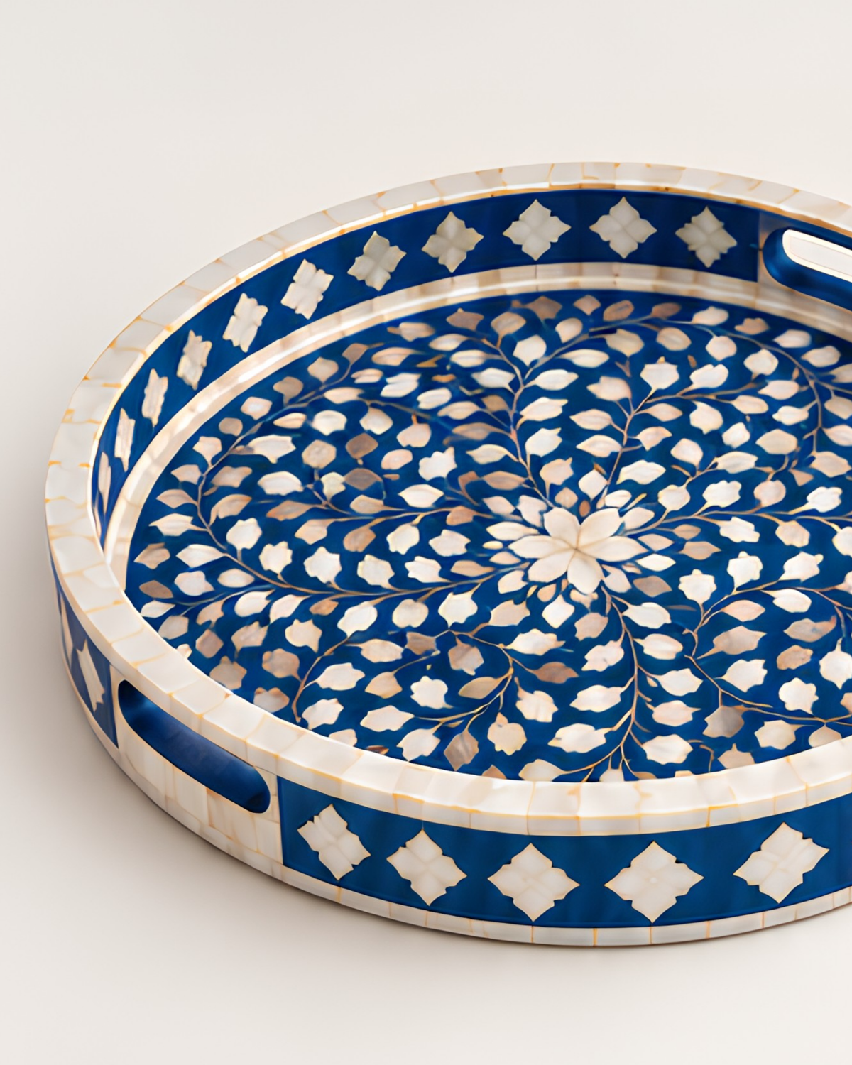 Royal Blue Mother of Pearl Inlay Round Serving Tray