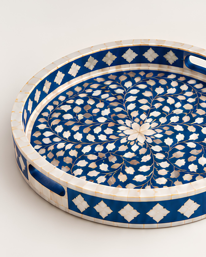 Royal Blue Mother of Pearl Inlay Round Serving Tray