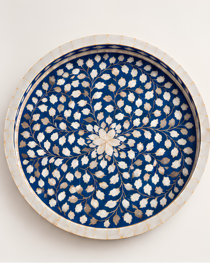 Royal Blue Mother of Pearl Inlay Round Serving Tray
