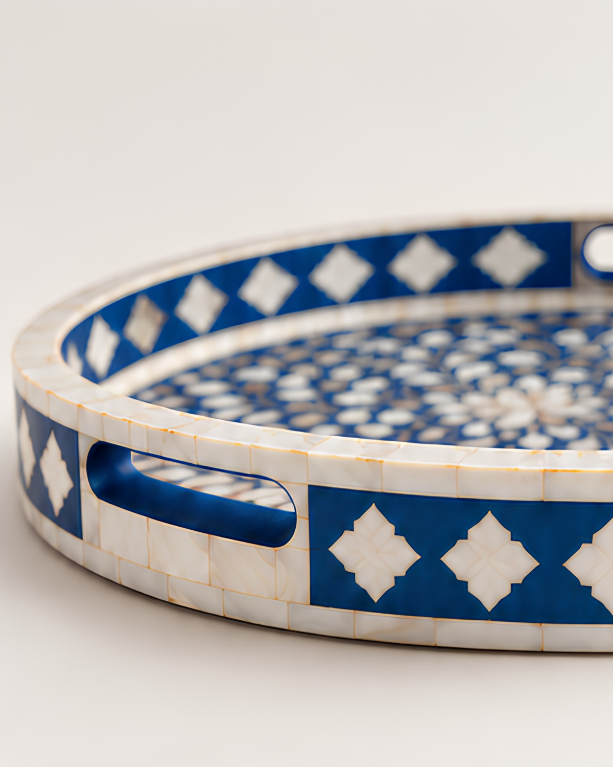 Royal Blue Mother of Pearl Inlay Round Serving Tray