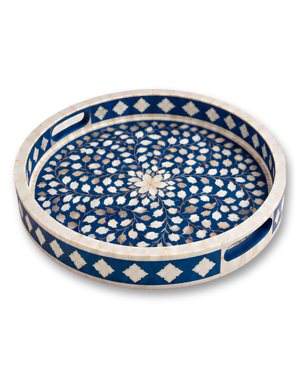 Royal Blue Mother of Pearl Inlay Round Serving Tray