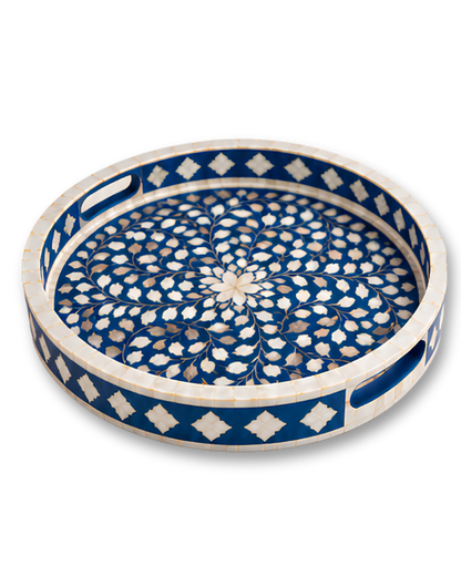 Royal Blue Mother of Pearl Inlay Round Serving Tray