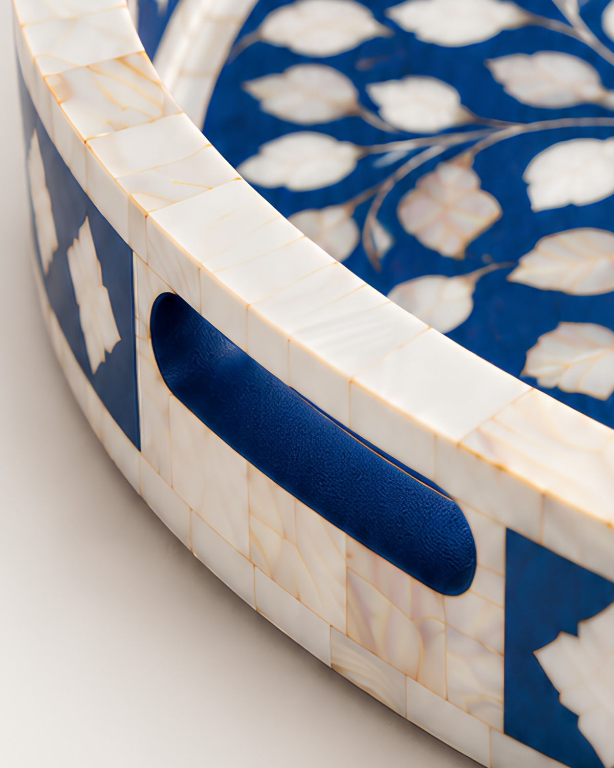 Royal Blue Mother of Pearl Inlay Round Serving Tray