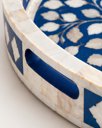 Royal Blue Mother of Pearl Inlay Round Serving Tray
