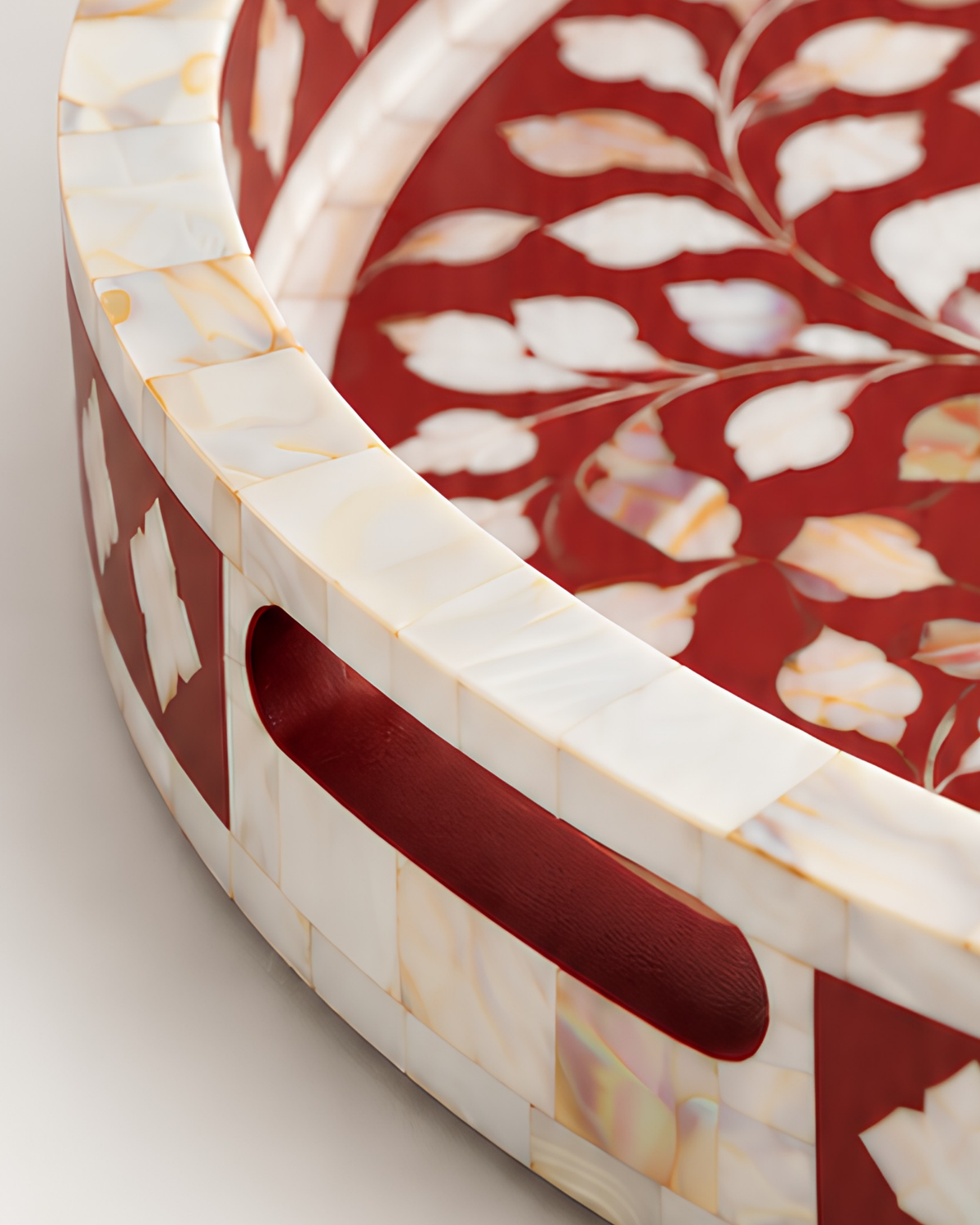 Ruby Red Mother of Pearl Inlay Round Serving Tray