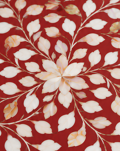 Ruby Red Mother of Pearl Inlay Round Serving Tray